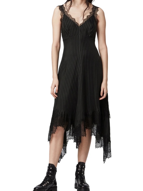 All Saints Dresses & Skirts - All Saints Skylar Lace-Trim Pinstripe Midi Dress